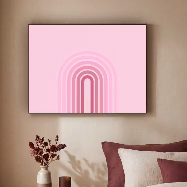 Regenboog - Roze - Abstract - Modern - Minimalistisch Textielframe zwart klein -sfeer1