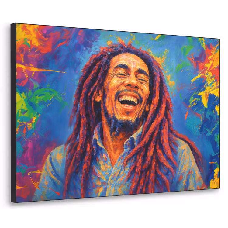 Regenboogkleuren - Man - schilderij Textielframe zwart klein -3d