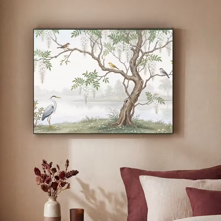 Reiger - Landschap - Groen Textielframe zwart klein -sfeer1