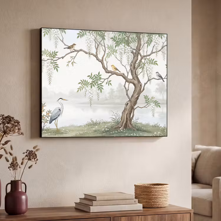 Reiger - Landschap - Groen Textielframe zwart klein -sfeer3