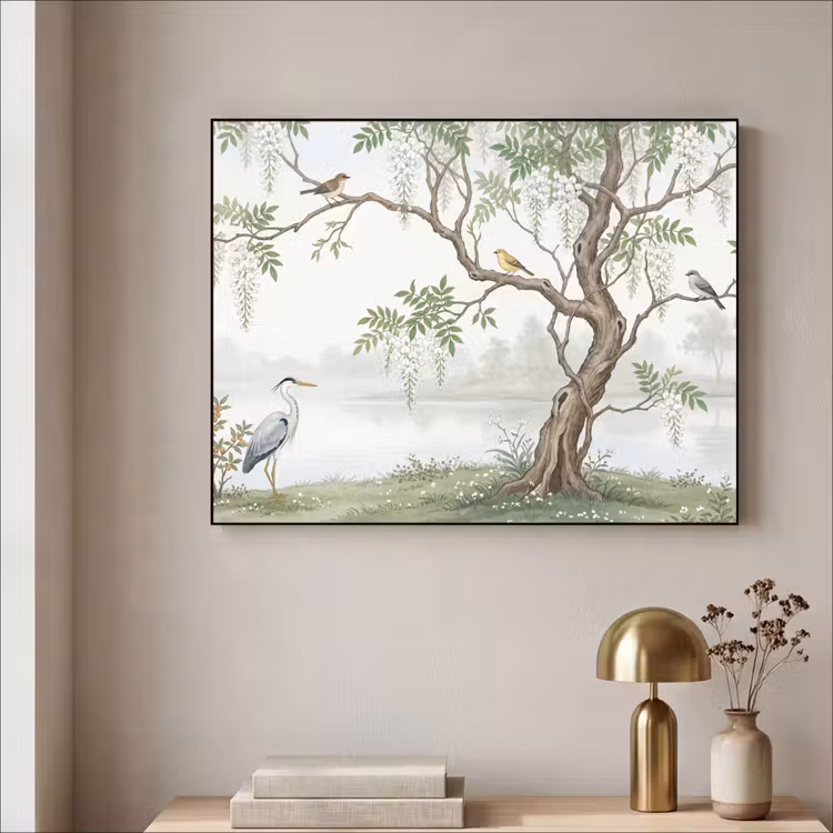 Reiger - Landschap - Groen Textielframe zwart klein -sfeer2