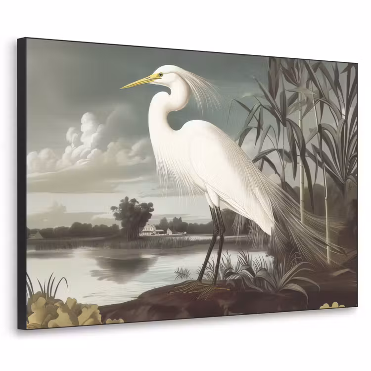 Reiger - Planten - Wolken - Wit Textielframe - compleet frame klein -3d