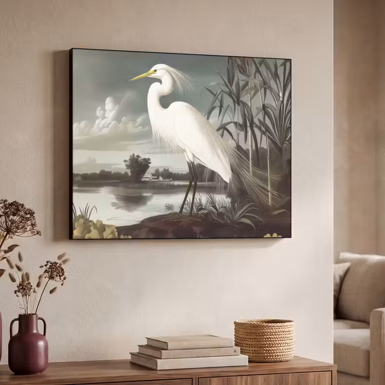 Reiger - Planten - Wolken - Wit Textielframe - compleet frame klein -sfeer3