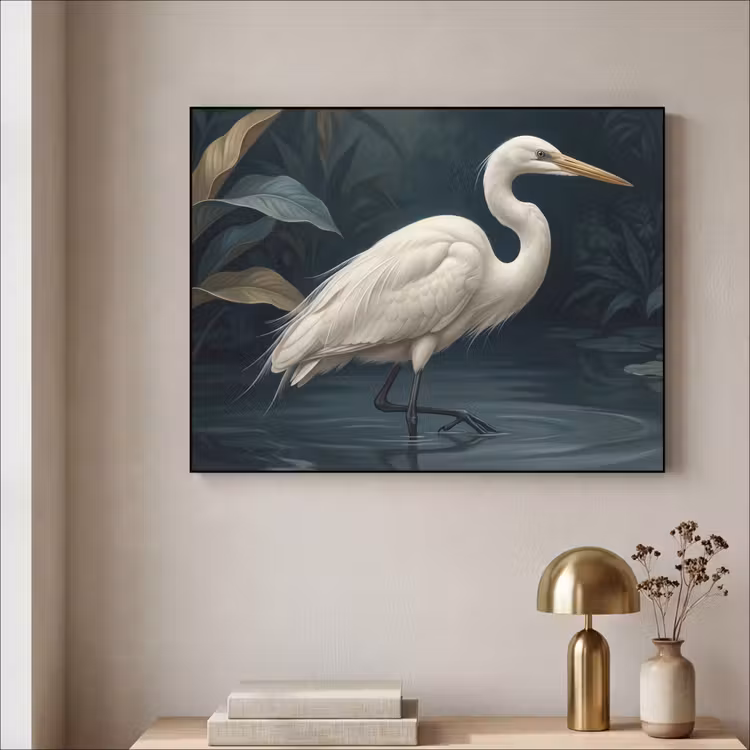 Reiger - Water - Natuur - Modern - Wit Textielframe zwart klein -sfeer2