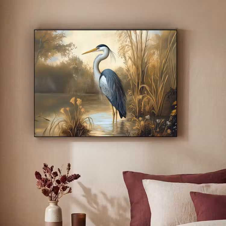 Reiger - Water - Planten Textielframe zwart klein -sfeer1