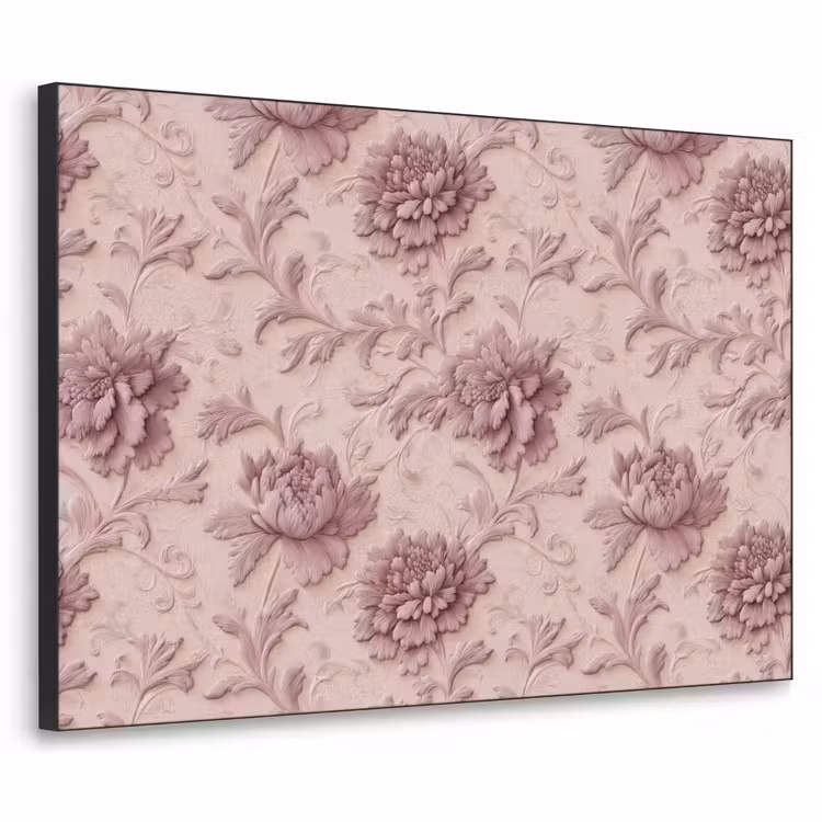 Reliëf - Pioenrozen - Roze Textielframe zwart klein 947 -3d