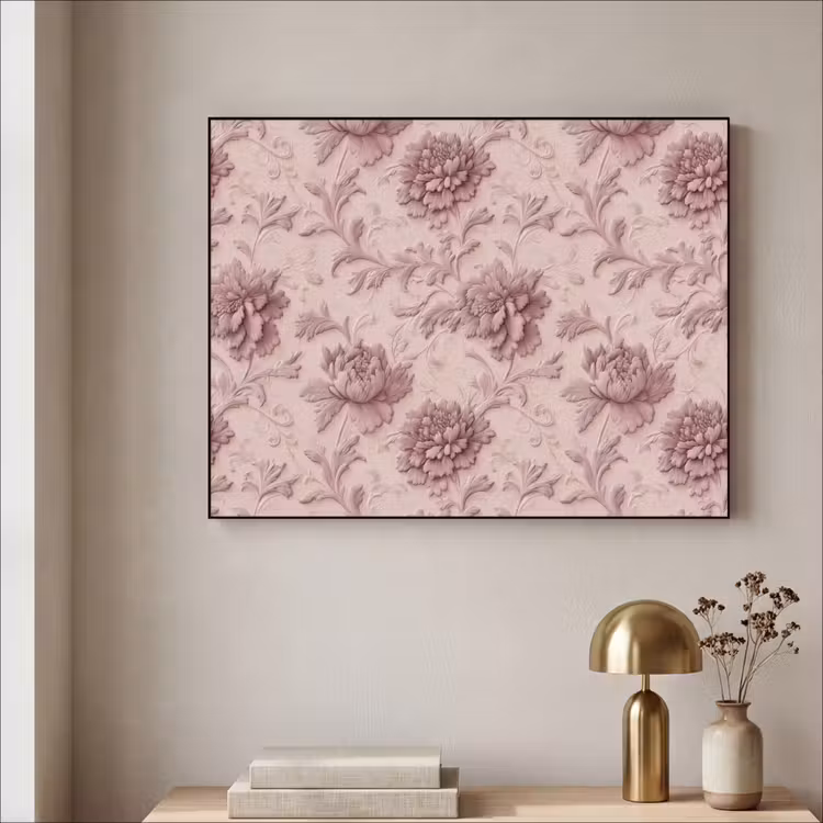 Reliëf - Pioenrozen - Roze Textielframe zwart klein 947 -sfeer2