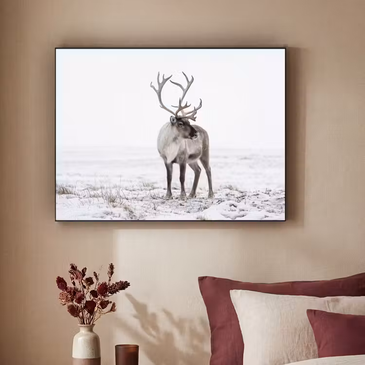 Rendier - Gewei - Sneeuw - Winter Textielframe zwart klein -sfeer1