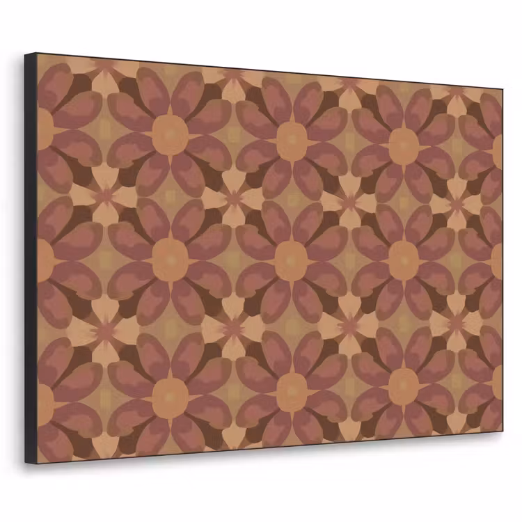 Retro - Bloemen - Bruin Textielframe zwart klein 947 -3d