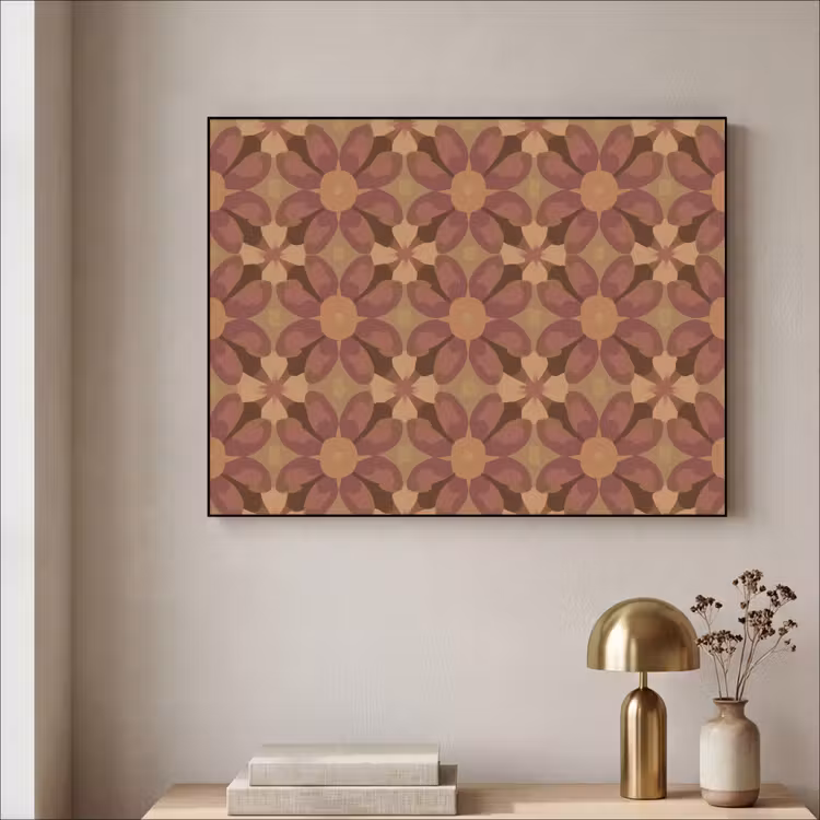 Retro - Bloemen - Bruin Textielframe zwart klein 947 -sfeer2