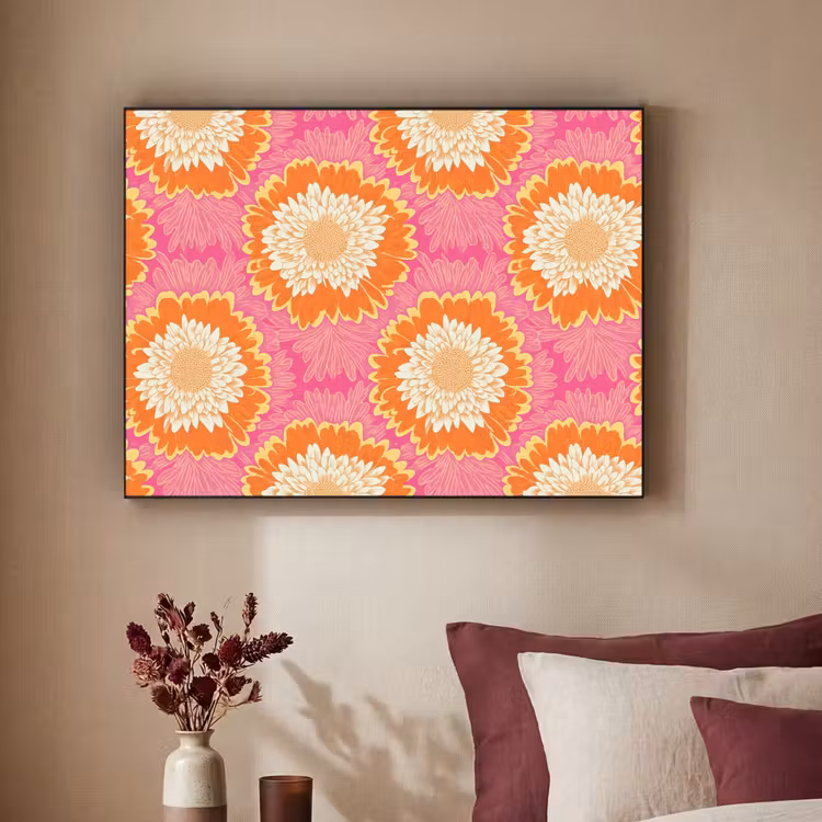 Retro - Bloemen - Kleurrijk Textielframe zwart klein 947 -sfeer1