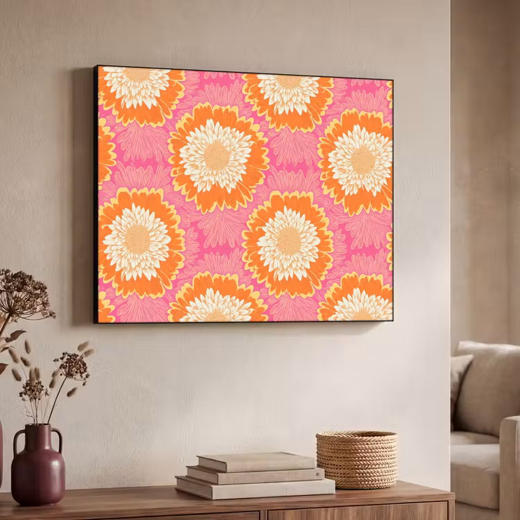 Retro - Bloemen - Kleurrijk Textielframe zwart klein 947 -sfeer3