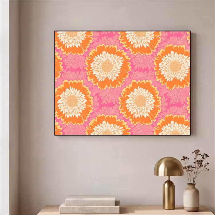Retro - Bloemen - Kleurrijk Textielframe zwart klein 947 -sfeer2