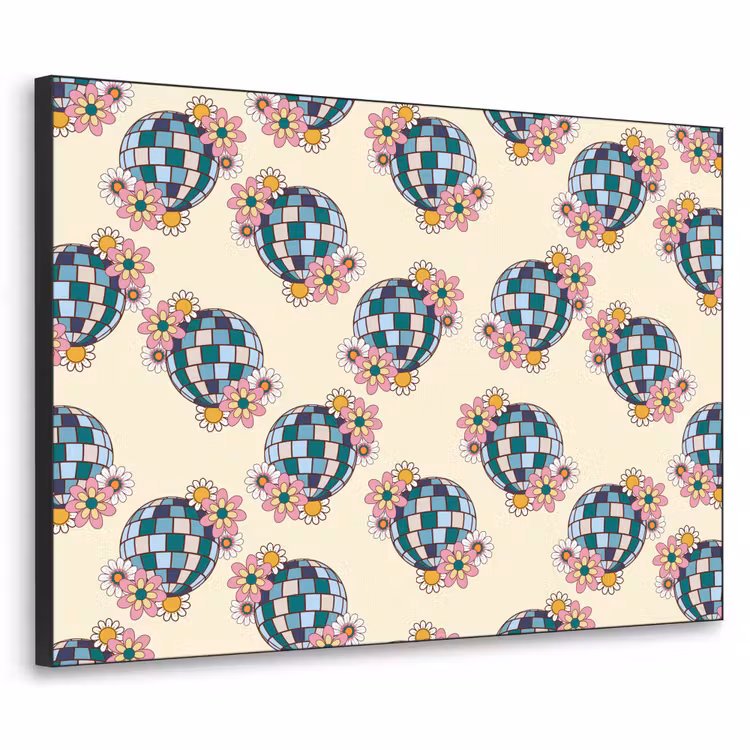 Retro - Disco - Bloemen - Discobal Textielframe zwart klein 947 -3d