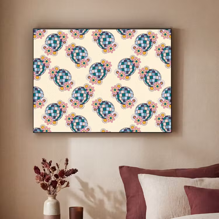 Retro - Disco - Bloemen - Discobal Textielframe zwart klein 947 -sfeer1