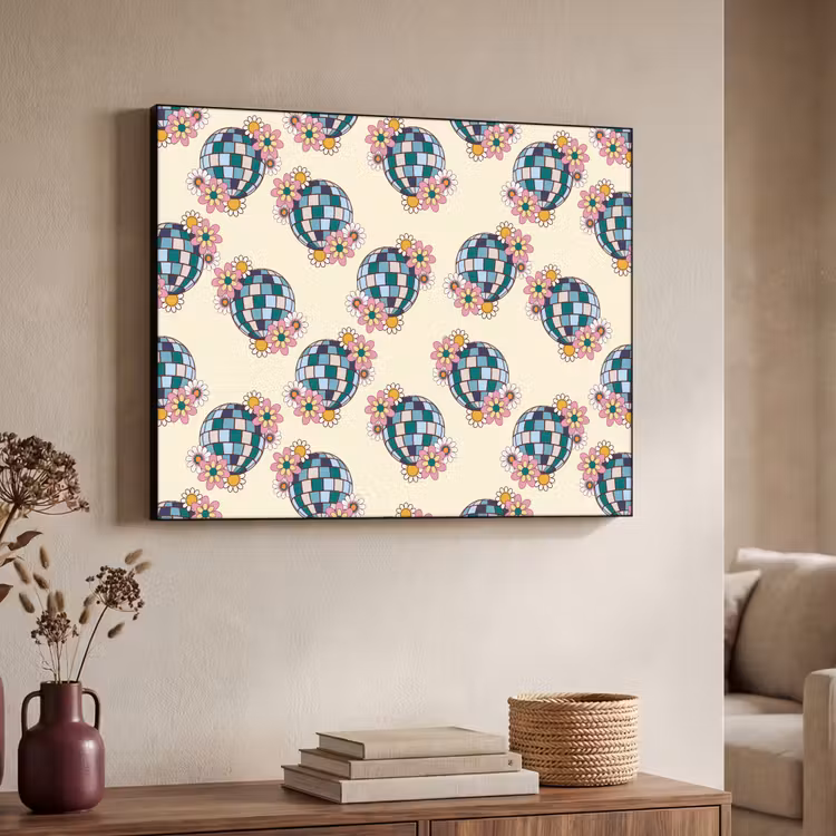 Retro - Disco - Bloemen - Discobal Textielframe - compleet frame klein 947 -sfeer3