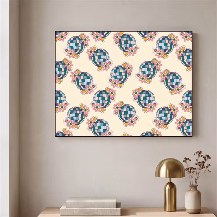 Retro - Disco - Bloemen - Discobal Textielframe - compleet frame klein 947 -sfeer2