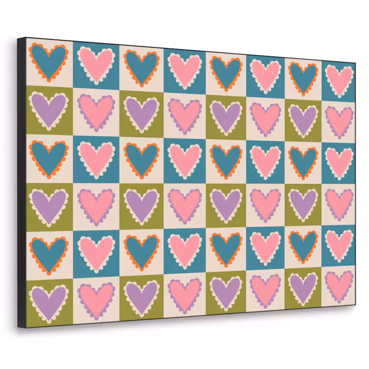 Retro - Kleuren - Patroon - Hartjes Textielframe - compleet frame klein 947 -3d