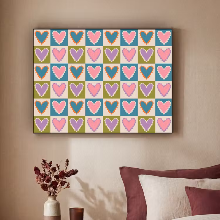 Retro - Kleuren - Patroon - Hartjes Textielframe zwart klein 947 -sfeer1