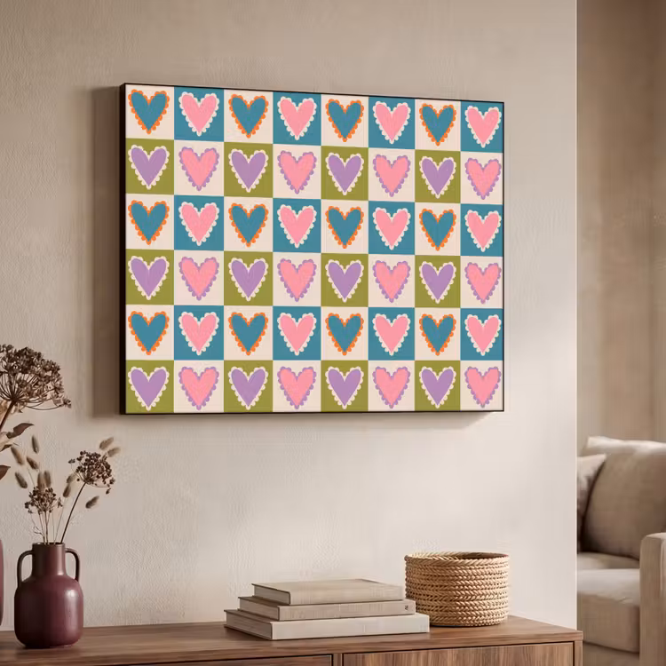 Retro - Kleuren - Patroon - Hartjes Textielframe - compleet frame klein 947 -sfeer3