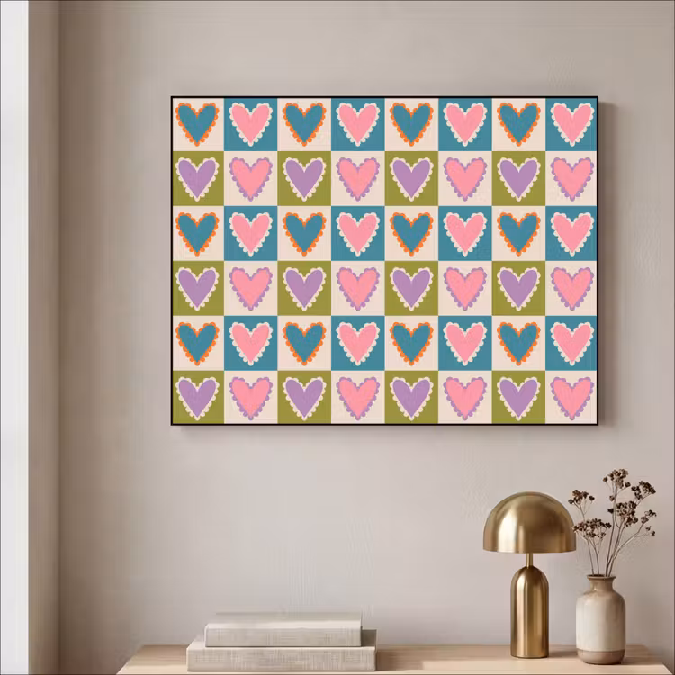 Retro - Kleuren - Patroon - Hartjes Textielframe - compleet frame klein 947 -sfeer2