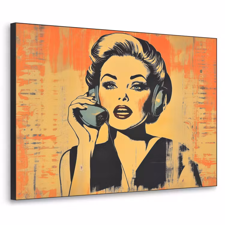 Retro - Vrouw - Koptelefoon - Oranje Textielframe zwart klein -3d