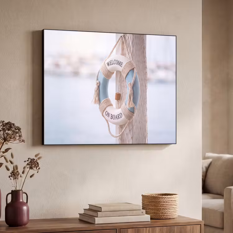 Reddingsboei - Maritiem - Welkom - Blauw - Wit Textielframe zwart klein -sfeer3