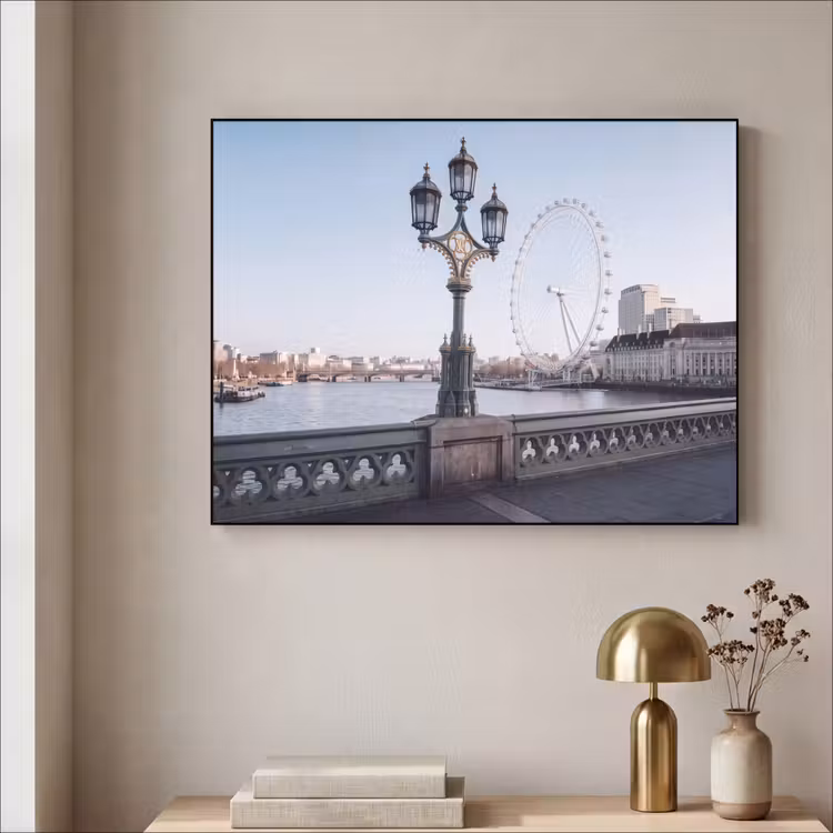 Reuzenrad - Londen - Stad - Architectuur - Brug Textielframe zwart klein -sfeer2