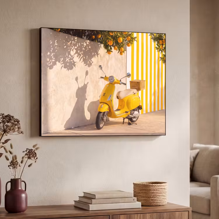 Scooter - Natuur - Zomer - Geel - Mediterraan Textielframe zwart klein -sfeer3
