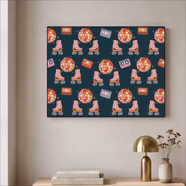Rolschaatsen - Patroon - Disco Textielframe zwart klein 947 -sfeer2