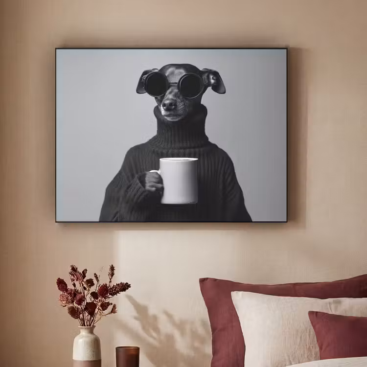 Coltrui - Hond - Bril - Mok Textielframe zwart klein -sfeer1