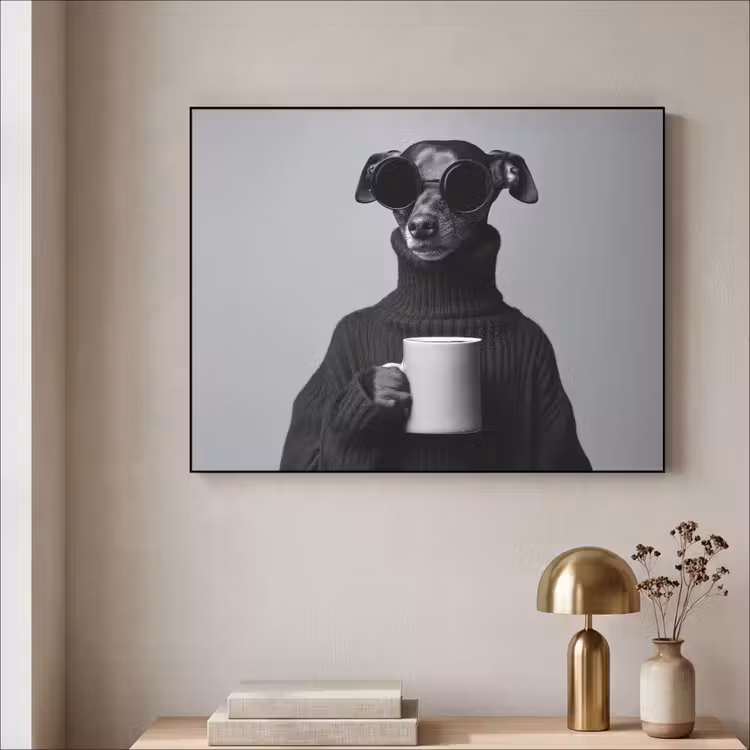 Coltrui - Hond - Bril - Mok Textielframe - compleet frame klein -sfeer2