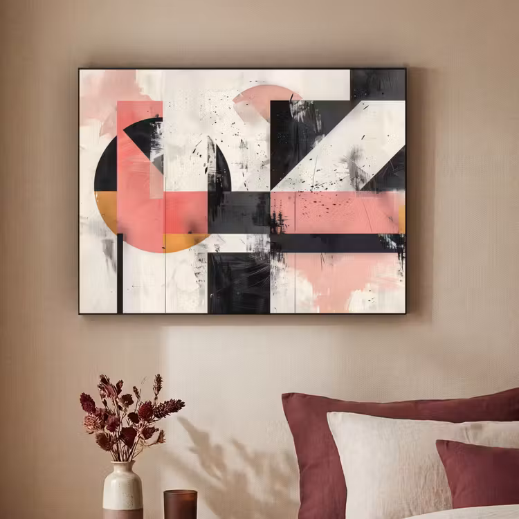 Roze - Abstract - Aesthetic - Modern - Vormen Textielframe zwart klein -sfeer1