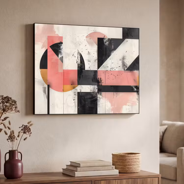 Roze - Abstract - Aesthetic - Modern - Vormen Textielframe zwart klein -sfeer3