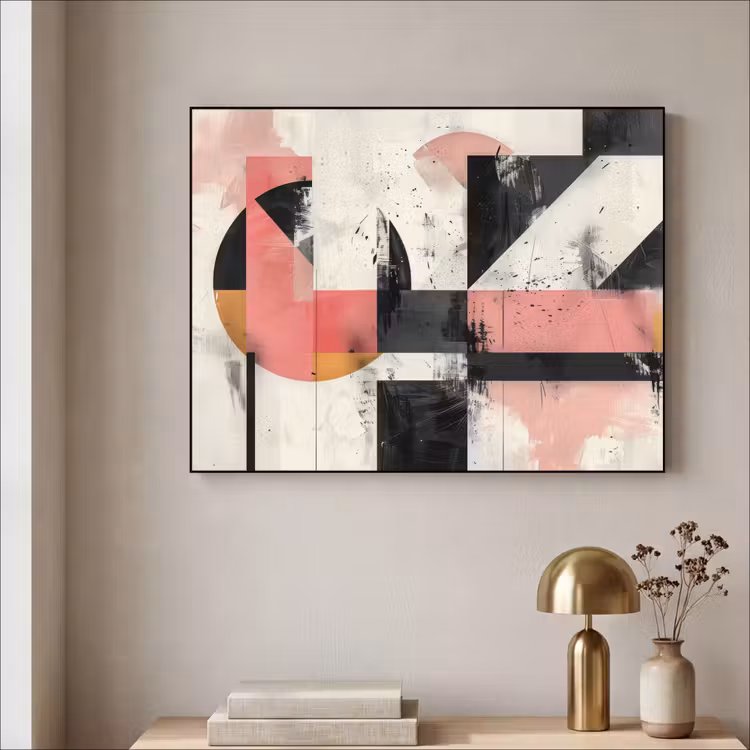 Roze - Abstract - Aesthetic - Modern - Vormen Textielframe zwart klein -sfeer2