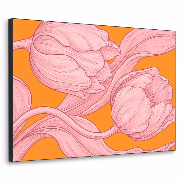 Art Frame - Rosa Blumen – Modern - Roze bloemen - Modern Textielframe zwart klein