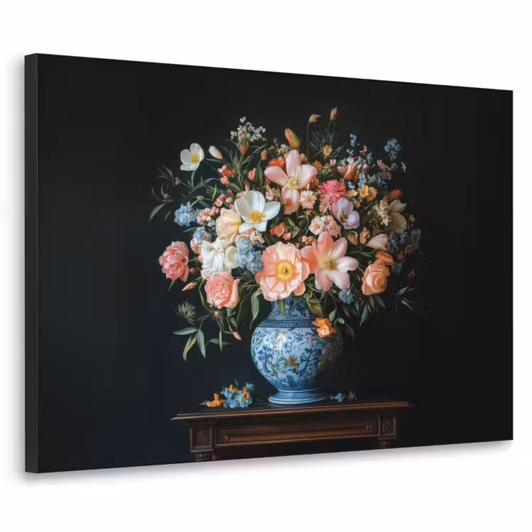 Roze - Bloemen - Vaas - Kleuren Textielframe - compleet frame klein -3d