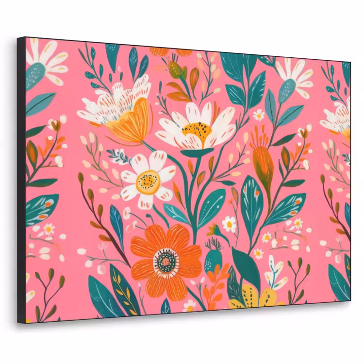 Roze - Bloemen - Wit - Oranje Textielframe - compleet frame klein -3d