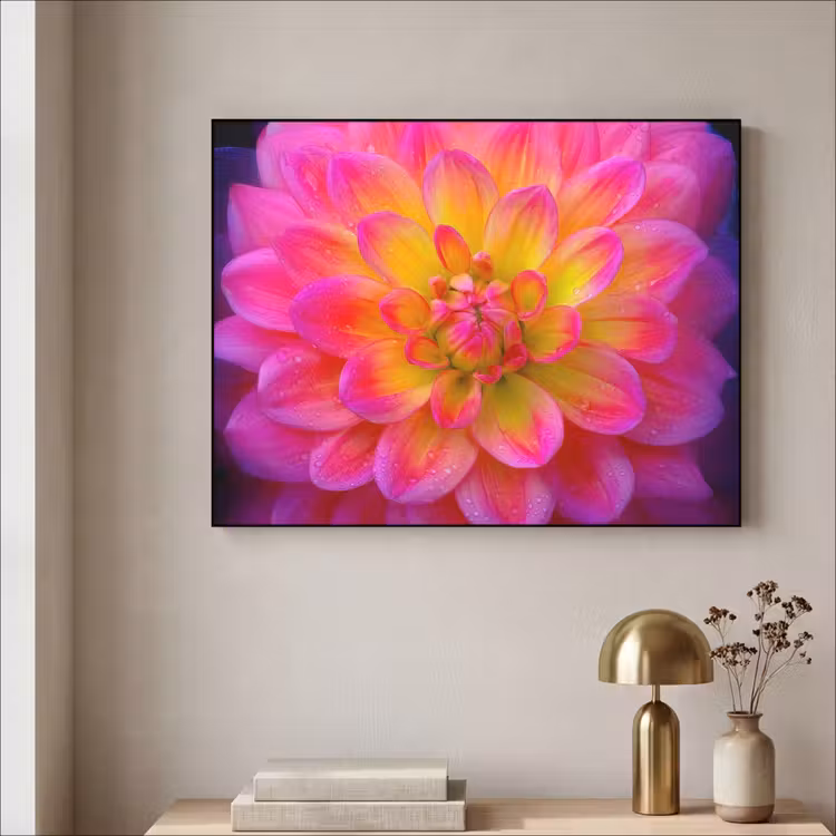 Roze - Dahlia - Kleurrijk Textielframe zwart klein -sfeer2