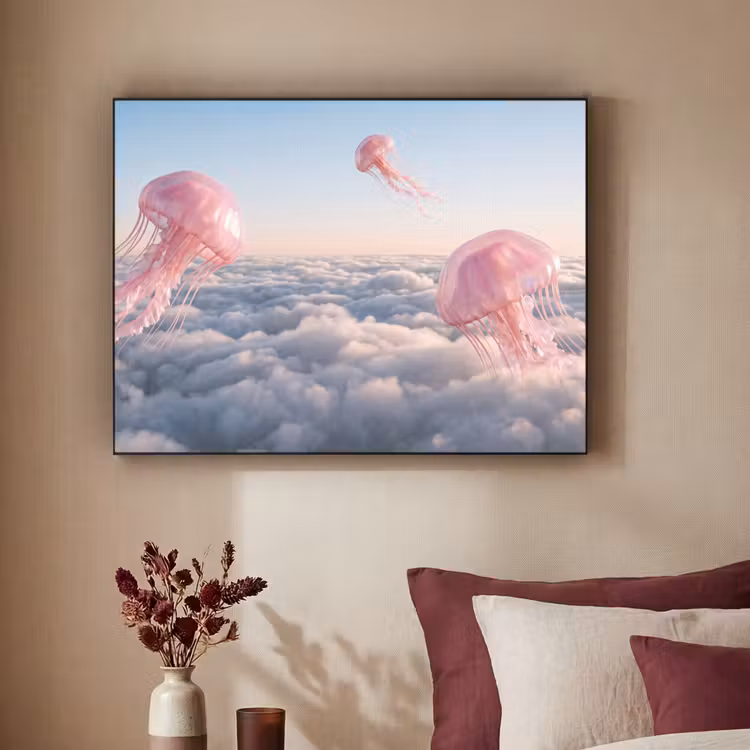 Art Frame - Rosa Tier – Wolken - Roze dier - Wolken Textielframe zwart klein