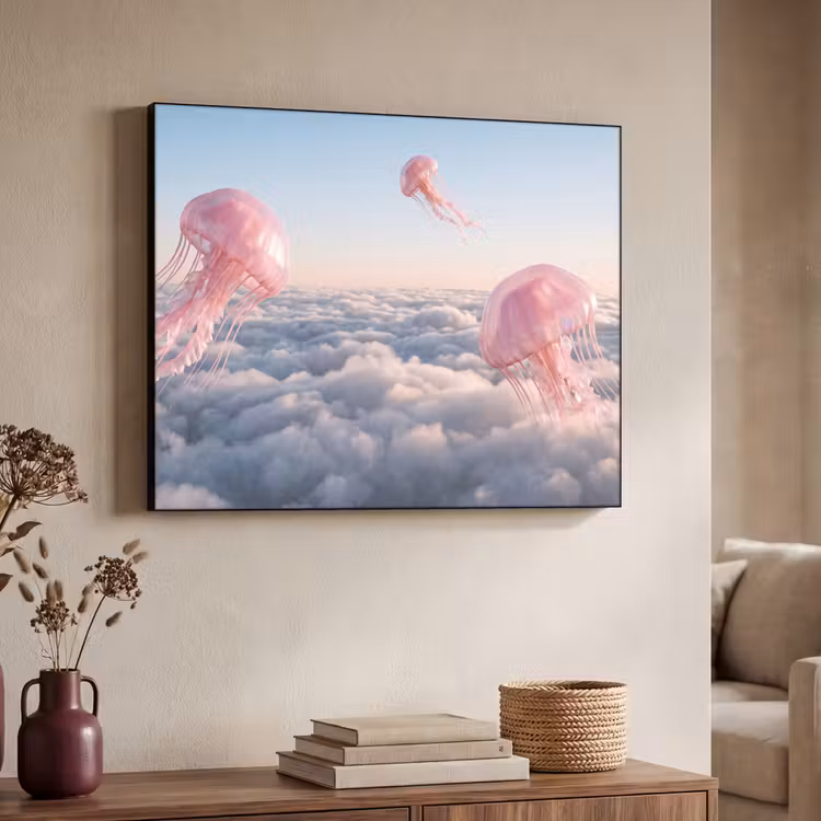 Art Frame - Rosa Tier – Wolken - Roze dier - Wolken Textielframe zwart klein