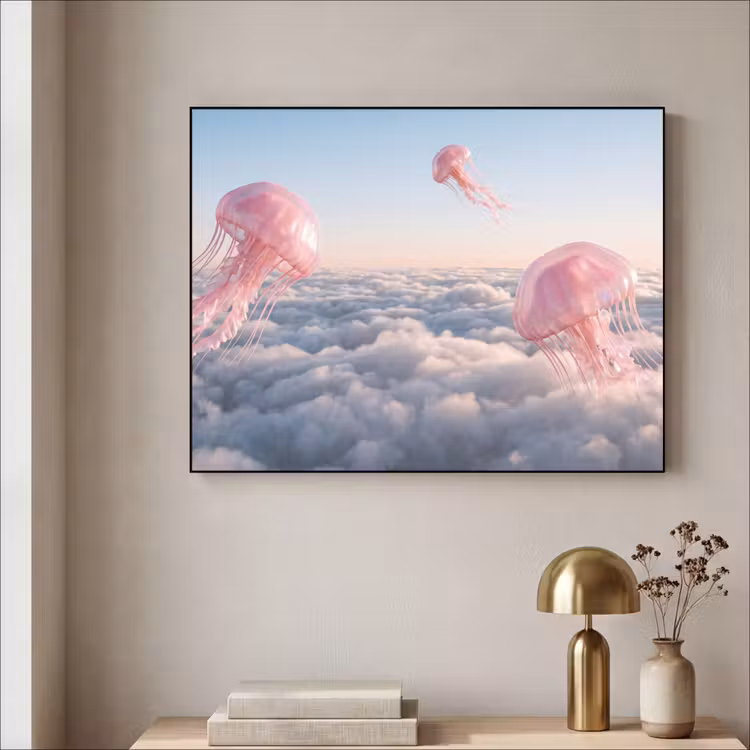 Art Frame - Rosa Tier – Wolken - Roze dier - Wolken Textielframe zwart klein