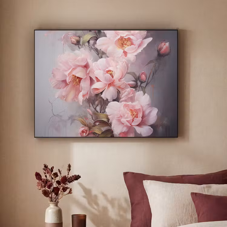 Rozen - Bloemen - Roze - Kunst - Watercolor Textielframe zwart klein -sfeer1
