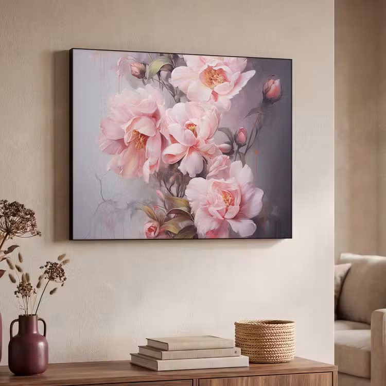 Rozen - Bloemen - Roze - Kunst - Watercolor Textielframe zwart klein -sfeer3