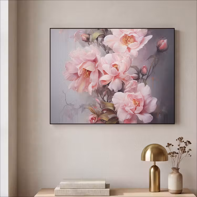 Rozen - Bloemen - Roze - Kunst - Watercolor Textielframe zwart klein -sfeer2