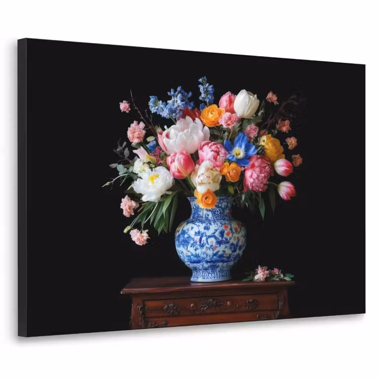 Rozen - Bloemen - Vaas - Boeket Textielframe zwart klein -3d