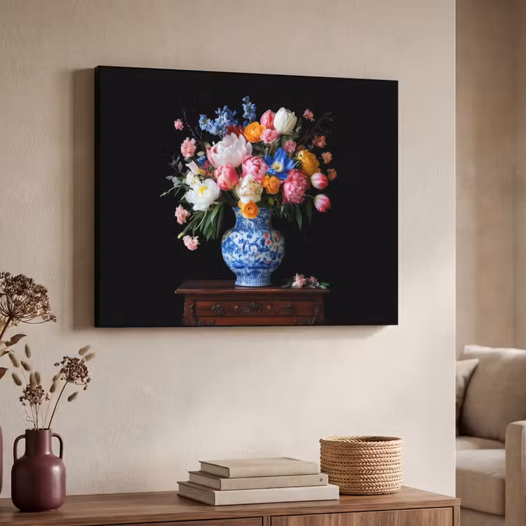 Rozen - Bloemen - Vaas - Boeket Textielframe zwart klein -sfeer3