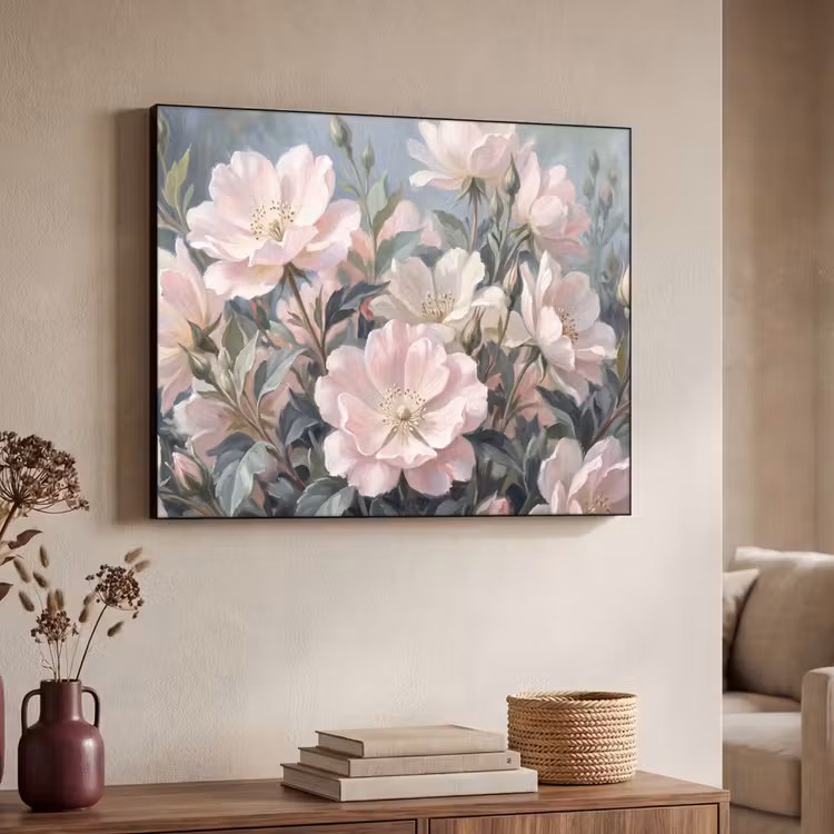 Rozen - Illustratie - Roze Textielframe zwart klein -sfeer3