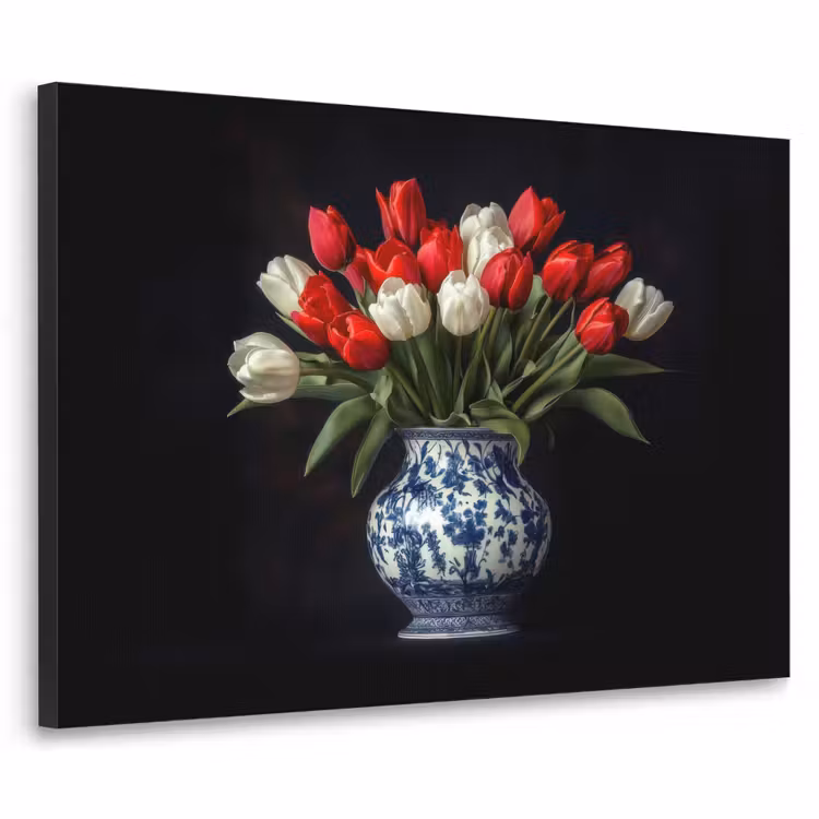 Rode - Bloemen - Tulpen - Vaas Textielframe - compleet frame klein -3d