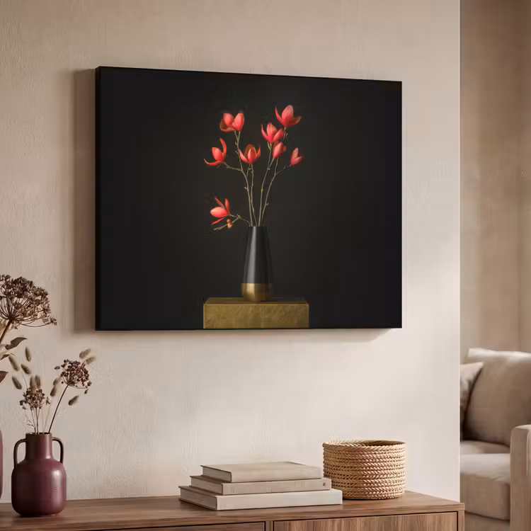 Rode - Bloemen - Vaas Textielframe - compleet frame klein -sfeer3